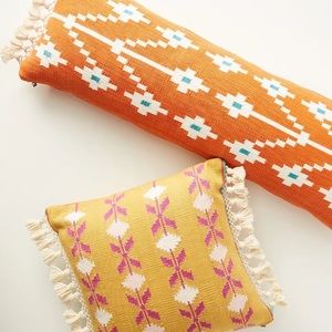 ANTHROPOLOGIE HANDWOVEN SAFFRON PILLOW ORANGE